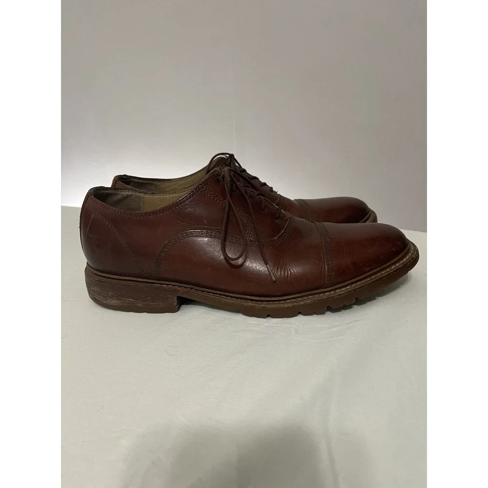 Frye James Bal Lug Oxford 87943 Mens Brown Leather‎ Lace Up Cap Toe Shoes 9 1/2D